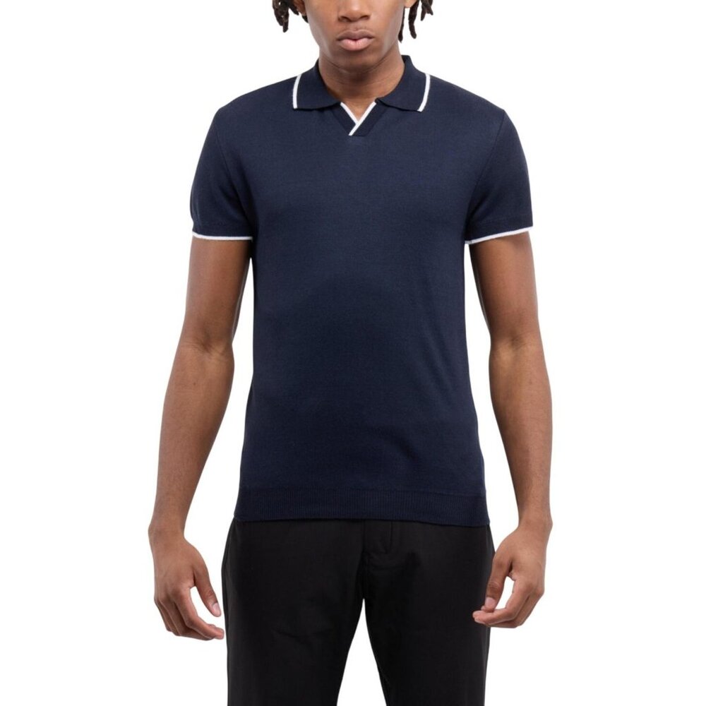 NWT Spring + Mercer Collar Short Sleeve Sweater Polo Shirt Navy Blue / White XL